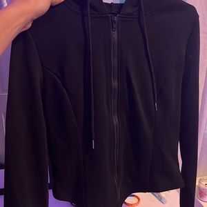 Black Contour Asymetrical Zip Hoodie